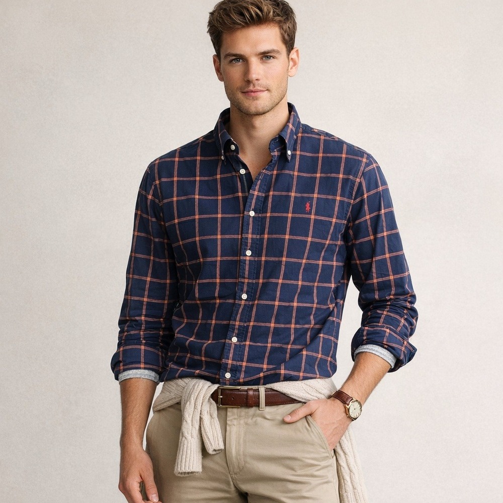 Polo Ralph Lauren Twill Shirt XXL Mens Classic Fit Checked Preppy Blue Red Pony